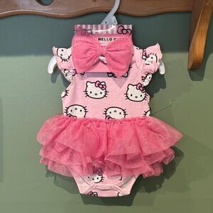 Hello Kitty Pink Glitter Tulle Ruffle Bib-Style Bodysuit with Bow